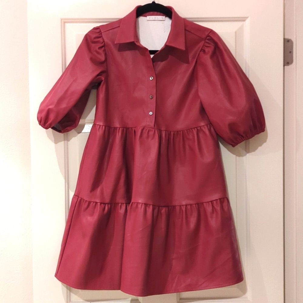 Karlie bordo red faux leather shirt dress Size M